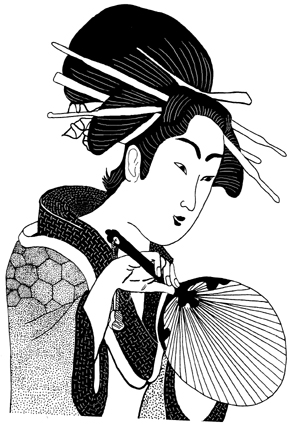 Asian Lady Holding Fan Unmounted Rubber Stamp Asian Lady Holding Fan Unmounted Rubber Stamp