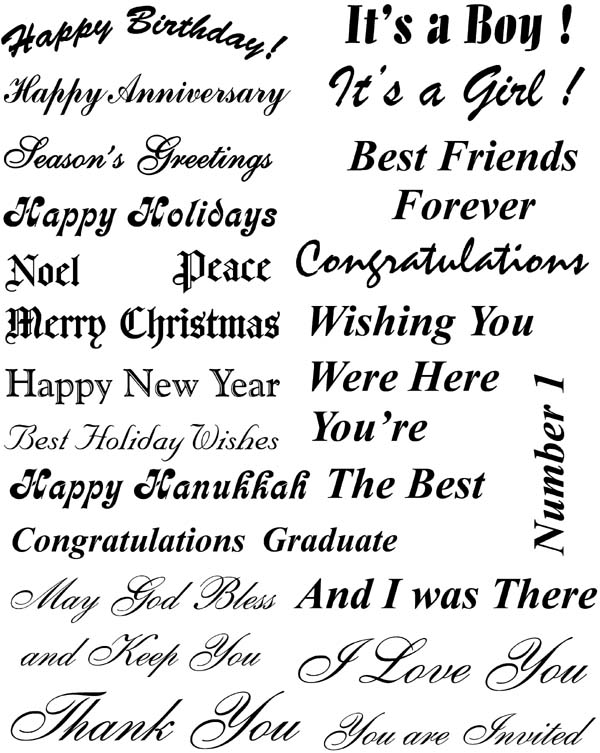 Greeting Card Phrases Unmounted Rubber Stamp Sheet Greeting Card Phrases Unmounted Rubber Stamp Sheet